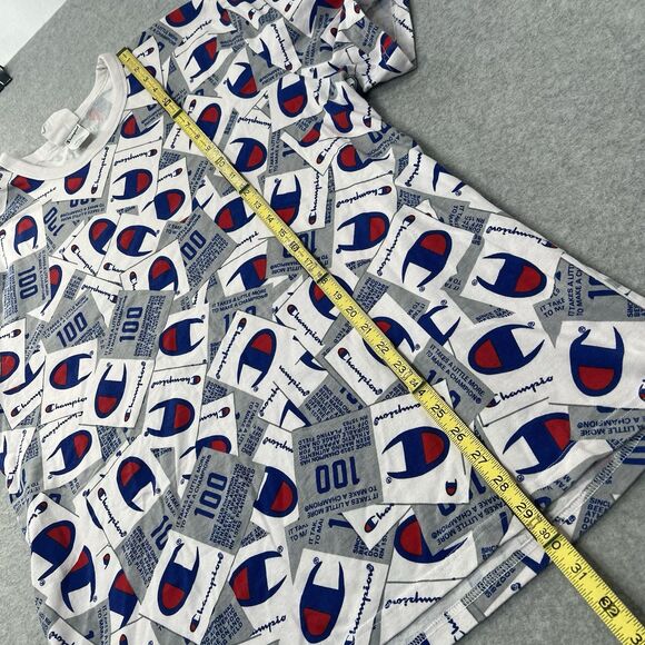 Champion Shirt Mens White Blue All Over Print AOP Short Sleeve Size XL spell out - Picture 5 of 9